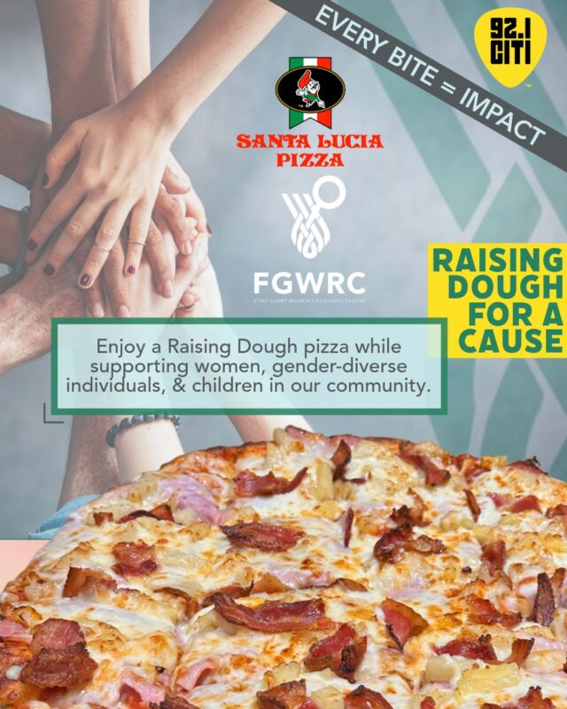🍕 We’re honored to be chosen as the next @santalucia_pizza & @921citi Raising Dough partner!

Deliciously topped with crispy side bacon, ham, and pineapple – it’s savory, sweet, and for a truly great cause.

💚 A portion of the proceeds from each Raising Dough pizza sold will be donated to Fort Garry Women’s Resource Centre, helping us provide counselling, programs, and resources for women, gender-diverse individuals, and children in our community.

From now until next October, every slice you order helps someone in our community find safety, support, and hope. 🙌 

✨ Purchase a Raising Dough pizza today and be part of something bigger!

#FGWRC #Community #WinnipegCommunity #ManitobaCommunity #WinnipegCharity #ManitobaCharity #Winnipeg #Manitoba #Women #GenderDiversePeople #Children #RaisingDough #RaisingDoughPizza #PizzaLover #WinnipegPizza #ManitobaPizza #BestPizzaWinnipeg #BestPizzaManitoba #WinnipegRestaurants #ManitobaRestaurants #SantaLuciaPizza #ItsAllAboutTheSauce