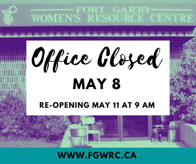 Office Closure Notice

Fort Garry Women’s Resource Centre will be closed to walk-in visitors on Friday, May 8, and will be available by appointment only.

We will resume regular office hours on Monday, May 11, at 9:00 AM.

💬 If you require support while we are closed, please visit the Resources section of our website for helpful information and services - Link in bio!

#FGWRC #Closure