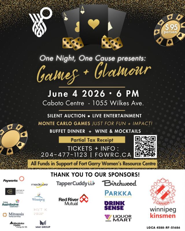 ✨ ONE WEEK TO GO! ✨

It’s not too late to join us for our #FGWRCOneNightOneCause Games + Glamour gala 🥂✨ — but seats are filling quickly!

Get ready for an unforgettable evening of community, celebration, entertainment, and meaningful impact. From exciting silent auction prizes and Monte Carlo-style games to interactive experiences, live performances, delicious food, and more, this is a night you won’t want to miss.

Every number represents a life touched. 💜

• 6,444 women and families reached out during moments of crisis, uncertainty, and transition.
• 3,995 women, gender-diverse people, and families received support, guidance, and pathways toward healing.
• 1,444 food, hygiene, and menstrual products were distributed throughout the community — meeting basic needs with dignity and care.
• 1,242 participants took part in programs and workshops, building resilience, connection, and hope.

By purchasing a ticket, you are directly helping sustain and grow this impact — ensuring more women, gender-diverse people, and families can access support when it matters most.

✨ Event Details:
June 4 at Caboto Centre | Doors open at 6 PM | Semi-formal attire | Free parking
$50 of each ticket is eligible for a tax receipt.

🎟️ Get your tickets before June 2!
Seats are limited — link in bio for tickets! https://fgwrcgamesandglamour.rsvpify.com/ 

#FGWRC #FGWRCOneNightOneCause #GamesAndGlamour #Fundraiser #Gala #Food #Sorrentos #Buffet #Drinks #Wine #Mocktails #MBLL #SilentAuction #LiveEntertainment #MonteCarloGames #AerialPerformance #MirrorPhotoBooth #AudioGuestbook #Community #CabotoCentre #Support #Women #Children #GenderDiversePeople #EveryoneIsWelcome #ThingsToDoInWinnipeg #WinnipegEvents #WinnipegCharity #GiveBack